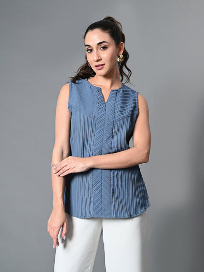Myshka Women's Keyhole Neck Sleeveless Top in Grey Color