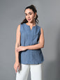 Myshka Women's Keyhole Neck Sleeveless Top in Grey Color