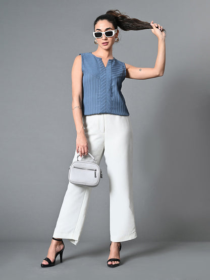Myshka Women's Keyhole Neck Sleeveless Top in Grey Color