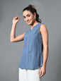 Myshka Women's Keyhole Neck Sleeveless Top in Grey Color
