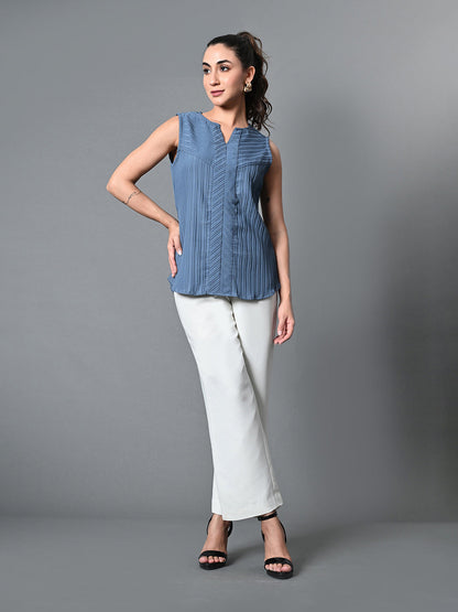Myshka Women's Keyhole Neck Sleeveless Top in Grey Color