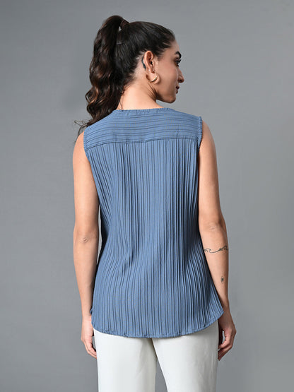 Myshka Women's Keyhole Neck Sleeveless Top in Grey Color