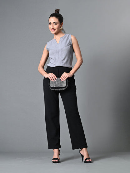 Myshka Women's Keyhole Neck Sleeveless Top in Grey Color