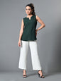 Myshka Women's Keyhole Neck Sleeveless Top in Green Color