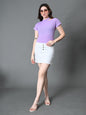 Myshka Women's Ribbed Choker Neck Cut-out Short Sleeves Top in Lavender Color