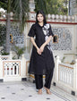 Miravan Women's Black Pure Cotton Floral Embroidered High Low Co-Ord Set