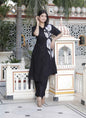 Miravan Women's Black Pure Cotton Floral Embroidered High Low Co-Ord Set