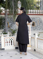 Miravan Women's Black Pure Cotton Floral Embroidered High Low Co-Ord Set