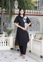 Miravan Women's Black Pure Cotton Floral Embroidered High Low Co-Ord Set
