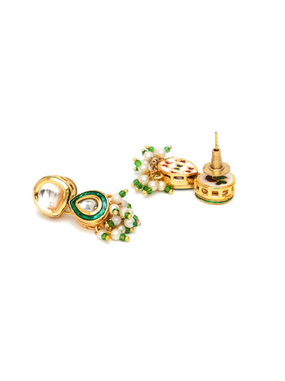 Dual Kundan Stone with Earrings (Gold) - Ruby Raang
