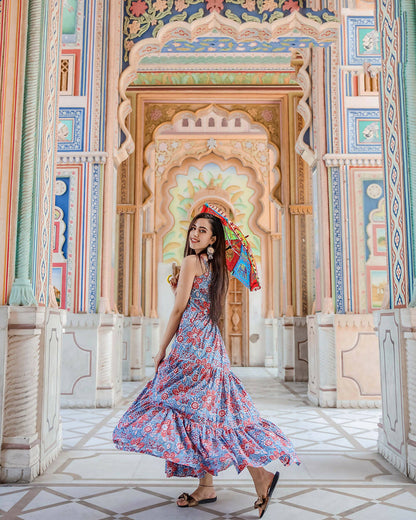 Designer Partywear Printed Blue Pure Maslin Gown - Anbazaar