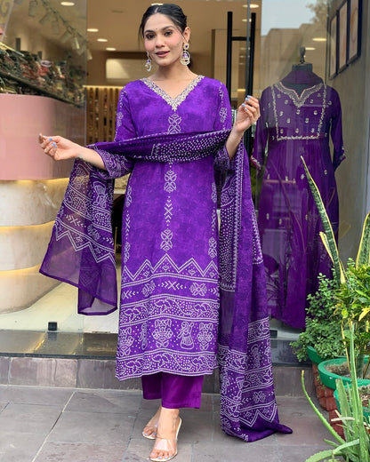 The52 Silk Blend Printed Fabric work Straight cut Kurta, Pant and Dupatta Set