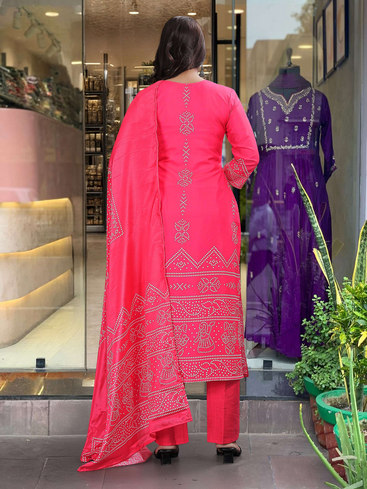 The52 Silk Blend Printed Fabric work Straight cut Kurta, Pant and Dupatta Set