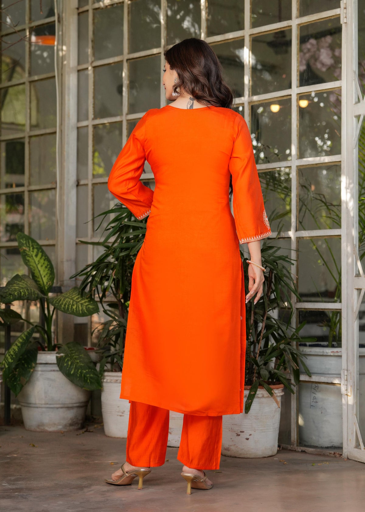 The52 Beautiful Embroidered Viscose Chanderi Fabric Straight Kurta, Pant and Dupatta Set