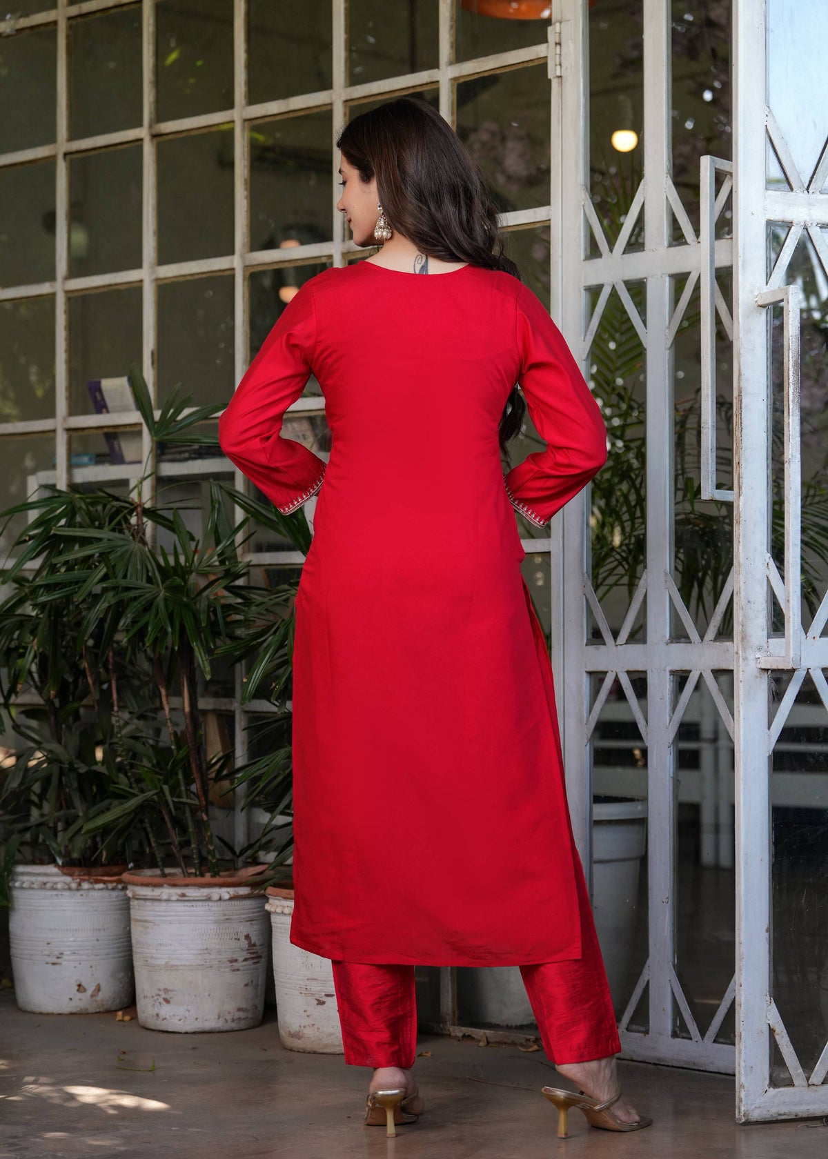 The52 Beautiful Embroidered Viscose Chanderi Fabric Straight Kurta, Pant and Dupatta Set