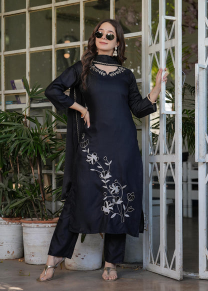 The52 Beautiful Thread Work Viscose Rayon Fabric Straight Kurta, Pant and Dupatta Set