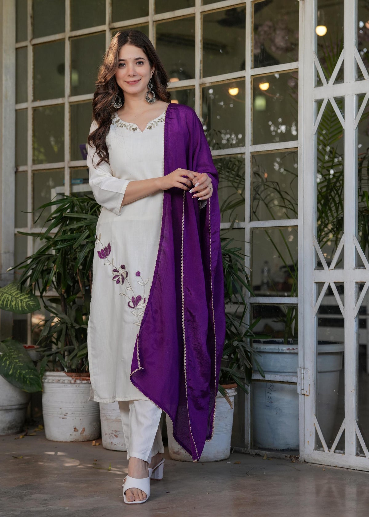The52 Beautiful Thread Work Viscose Rayon Fabric Straight Kurta, Pant and Dupatta Set
