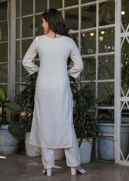 The52 Beautiful Thread Work Viscose Rayon Fabric Straight Kurta, Pant and Dupatta Set