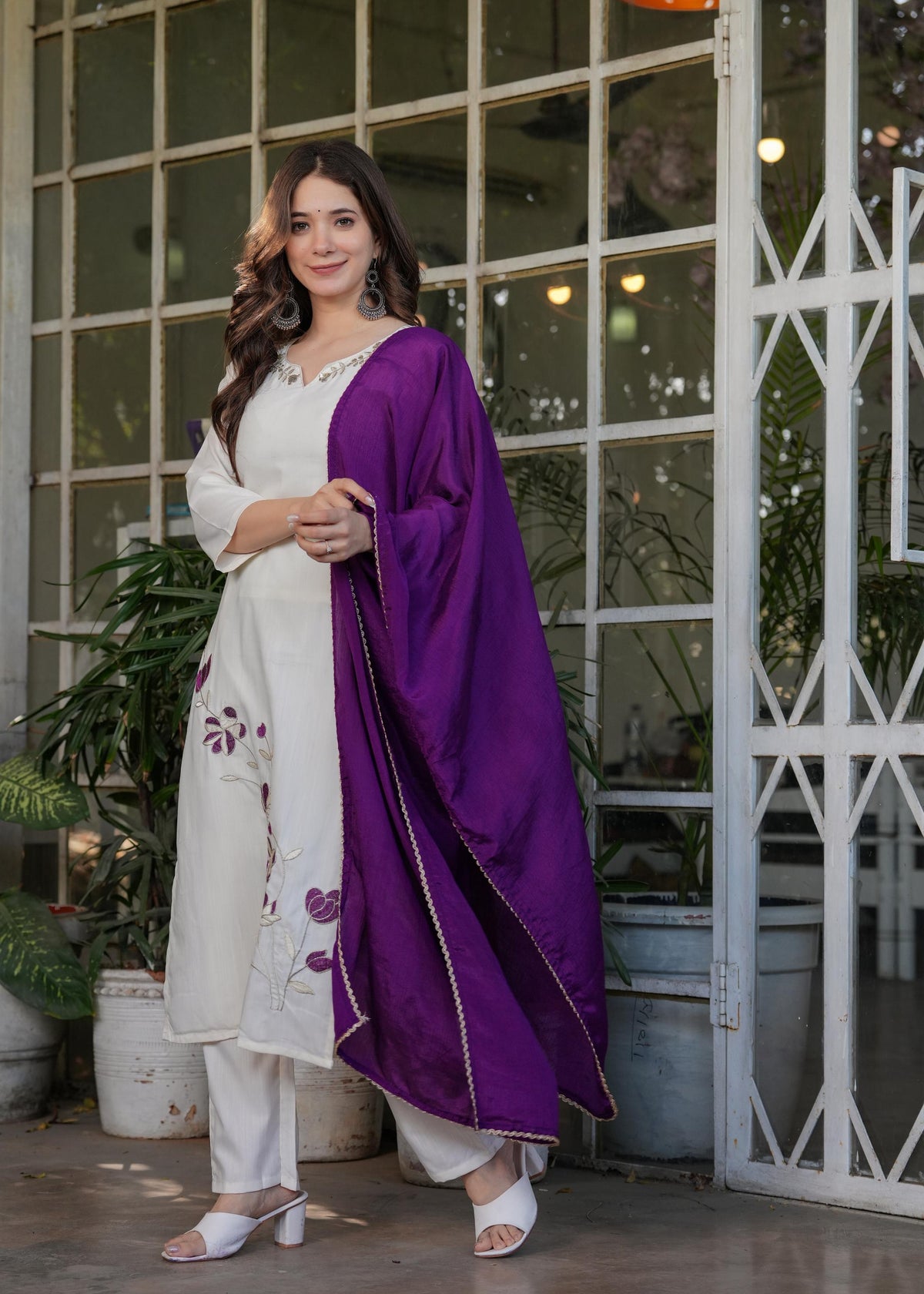 The52 Beautiful Thread Work Viscose Rayon Fabric Straight Kurta, Pant and Dupatta Set