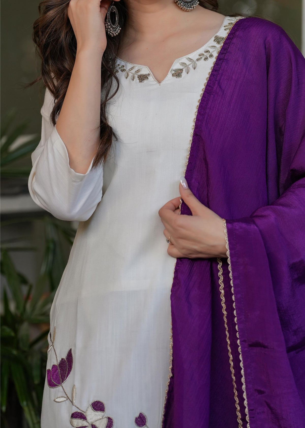 The52 Beautiful Thread Work Viscose Rayon Fabric Straight Kurta, Pant and Dupatta Set