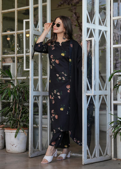 The52 French Crepe Fabric work Straight cut Kurta, Pant and Dupatta Set