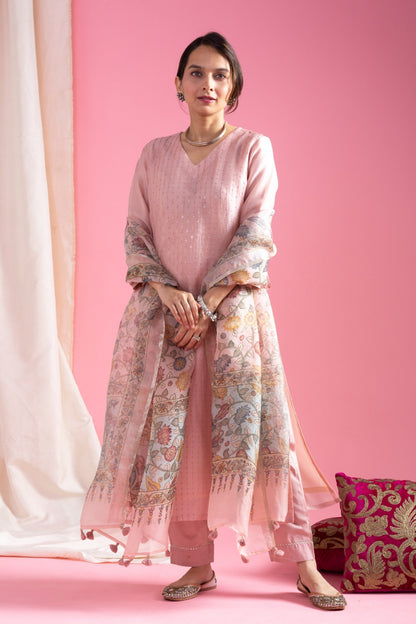 The52 Beautiful Viscose Chanderi Fabric Straight Kurta, Pant and Dupatta Set