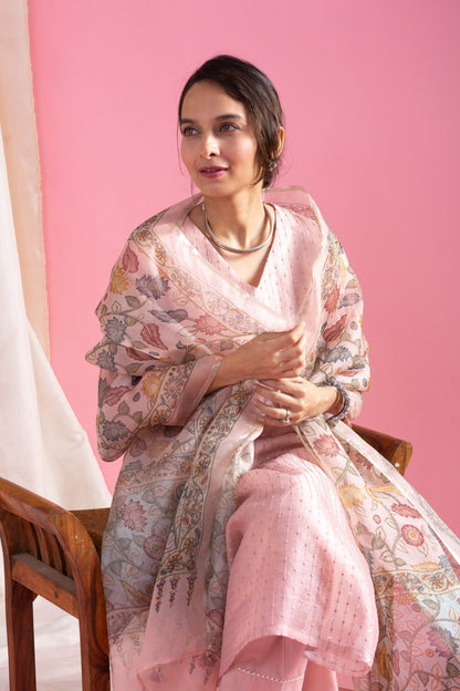 The52 Beautiful Viscose Chanderi Fabric Straight Kurta, Pant and Dupatta Set