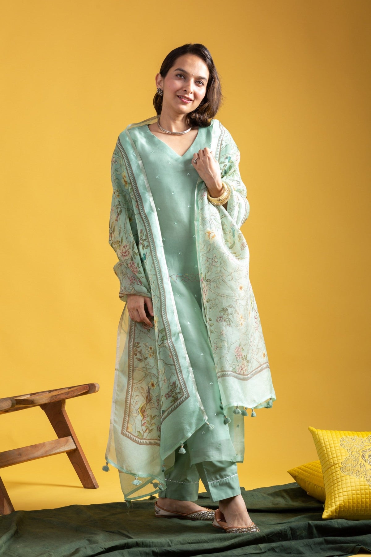 The52 Beautiful Viscose Chanderi Fabric Straight Kurta, Pant and Dupatta Set