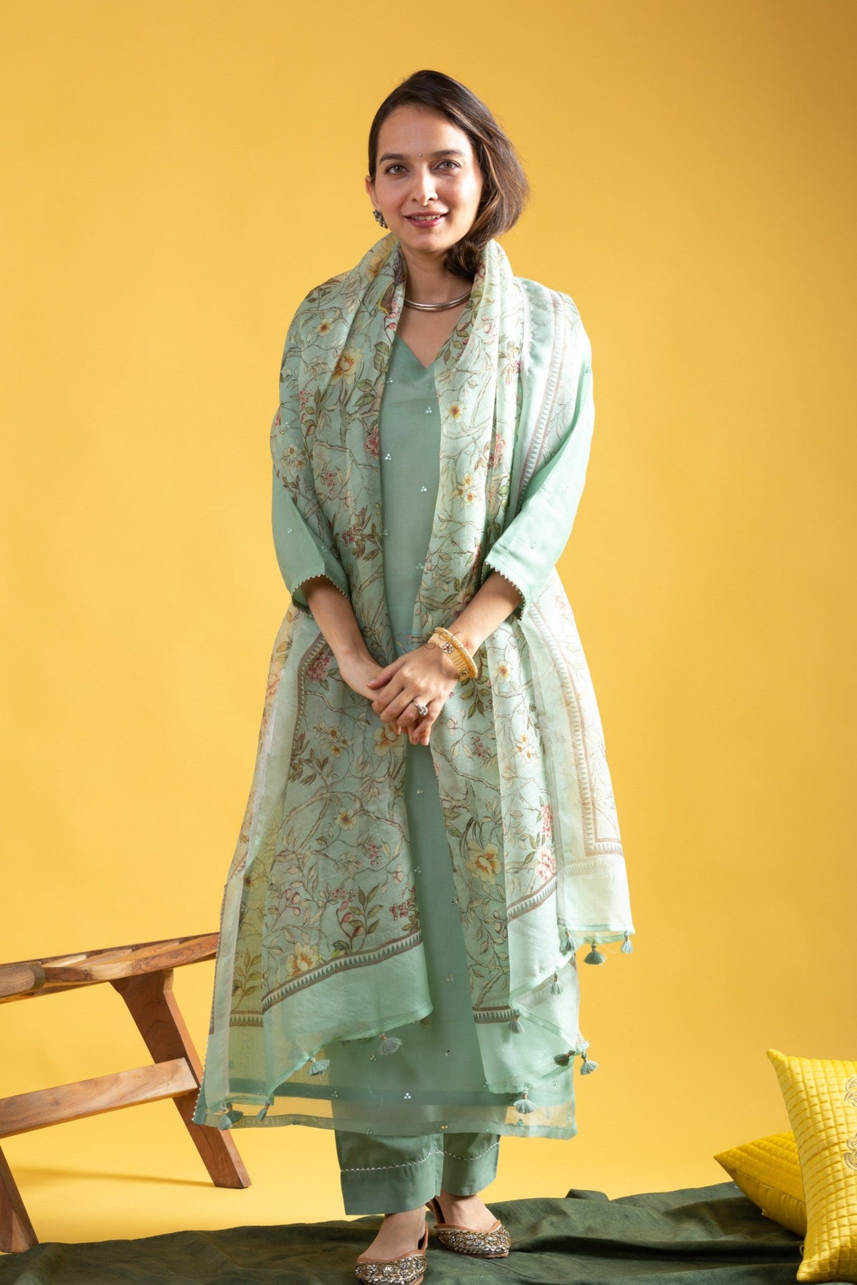 The52 Beautiful Viscose Chanderi Fabric Straight Kurta, Pant and Dupatta Set