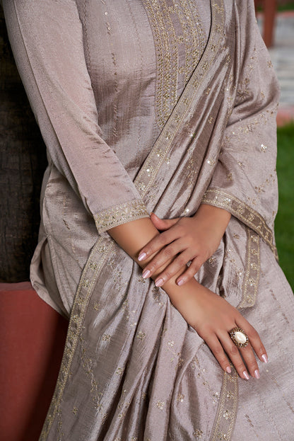 The52 Women's Gorgeous Vichitra Silk Embroidery Straight Kurta with Pant and Dupatta Set