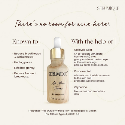 Serumique Salicylic Acid Face Serum No More Pores Starter Conc. 1%
