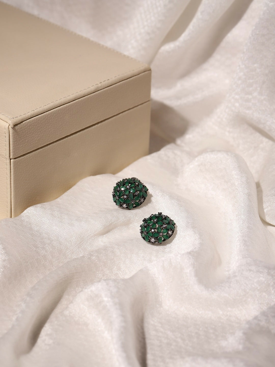 Diamond & Green Stone Earrings- Ruby Raang