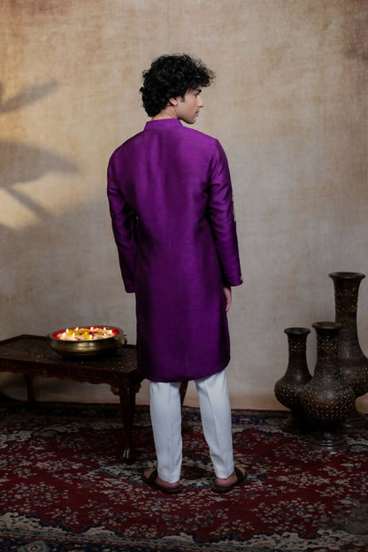 Falling Raw Silk Purple Mayura Cham Set By Hilo Design