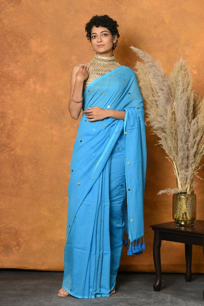 Very Much Indian Pure Mul Cotton Handloom Saree - Sky Blue