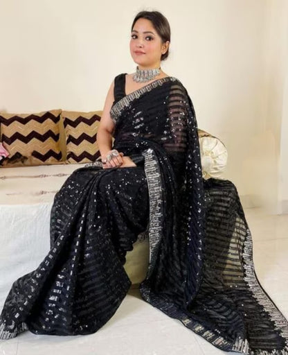 Vamika Embroidery Black Georgette Bollywood Saree