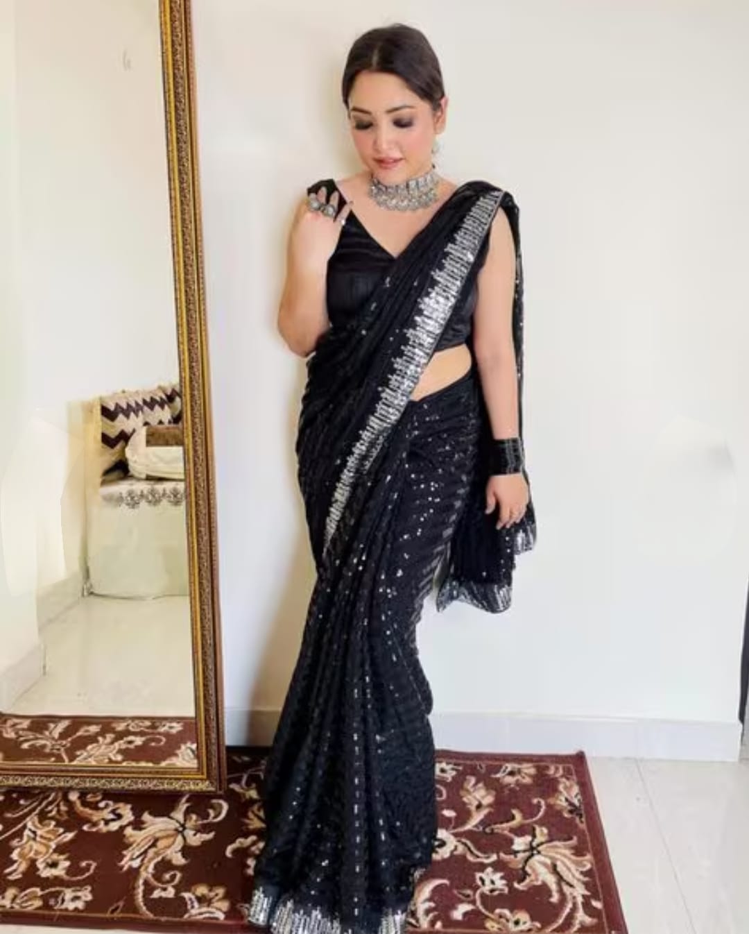 Vamika Embroidery Black Georgette Bollywood Saree