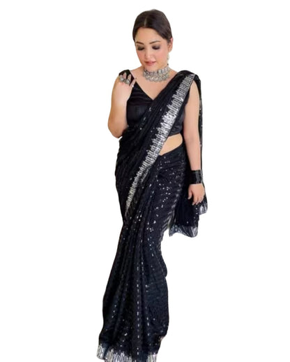 Vamika Embroidery Black Georgette Bollywood Saree