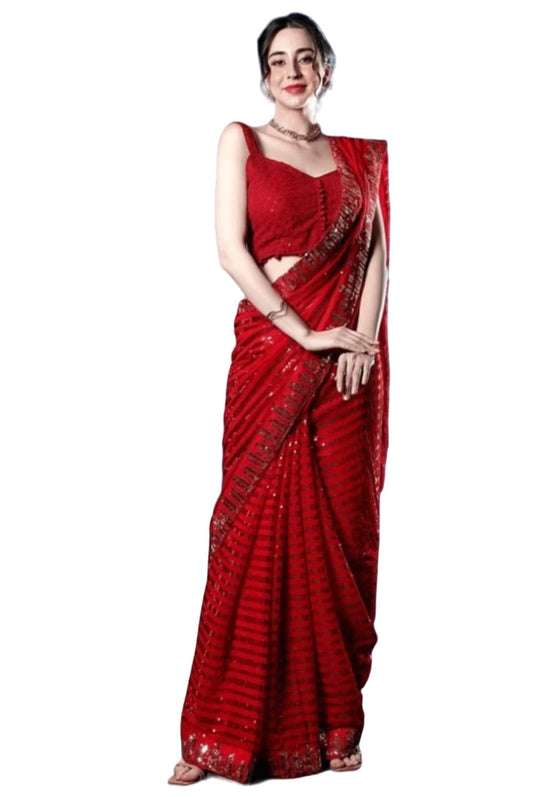 Vamika Embroidery Red Georgette Bollywood Saree