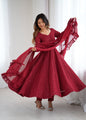 Lorenvalley Fashion Maroon Faux Georgette Lukhnowi Sequence Work Anarkali Kurta Pant With Dupatta Set