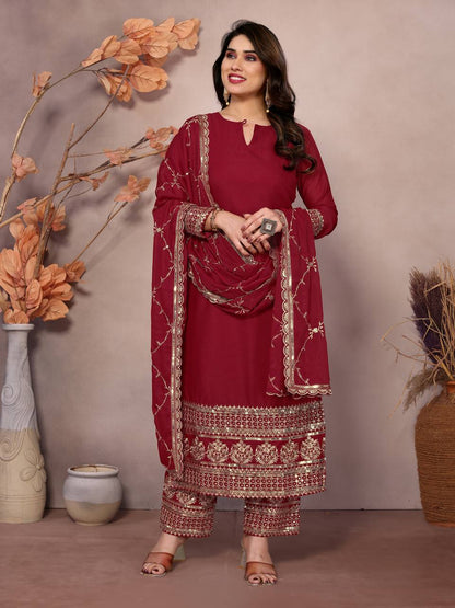 Lehenga Mart Festival maroon embroidery Ready Made kurti with pant and dupatta