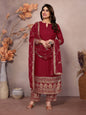 Lehenga Mart Festival maroon embroidery Ready Made kurti with pant and dupatta