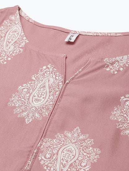 Yufta Mauve & Offwhite Printed Dupatta Set