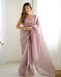 Lorenvalley Ready to wear Gold Crush Tissue Silk Fabric Fancy Boarder Premium Lace Work Predrapped Saree
