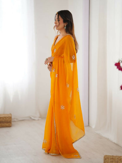Yellow Fendy Designer Beads Moti,Val Sequence Work Saree - Siara