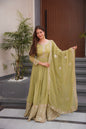 Lorenvalley Fashion Mehendi Crunchy Silk with Embroidery Codding & Sequins Work Anarkali Gown with Dupatta
