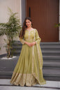 Lorenvalley Fashion Mehendi Crunchy Silk with Embroidery Codding & Sequins Work Anarkali Gown with Dupatta