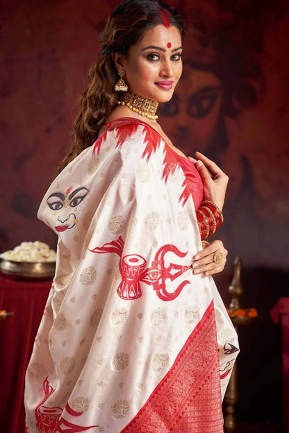 Joban Fashion Off White Silk Blend Garad Saree