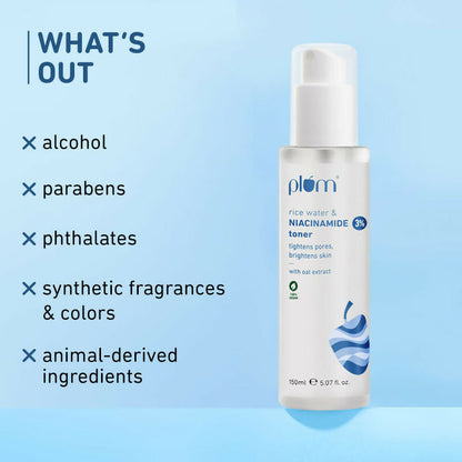 Plum 3% Niacinamide Alcohol-Free Toner With Rice Water and 10% Niacinamide Brightening Face Serum Combo