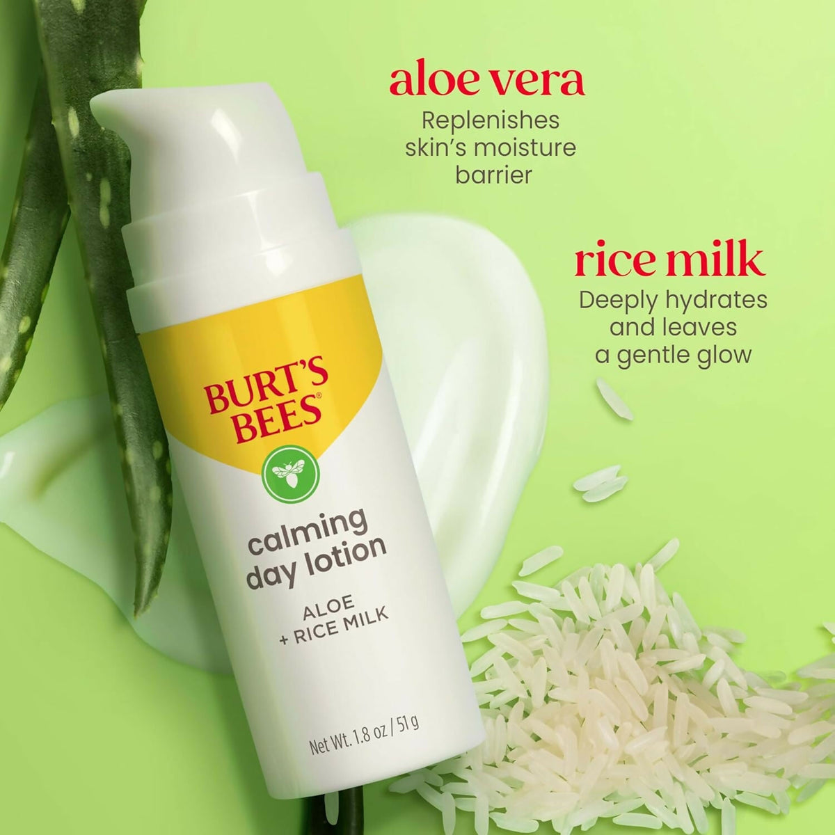 Burt's Bees Calming Day Lotion with Aloe + Rice Milk for Sensitive Skin