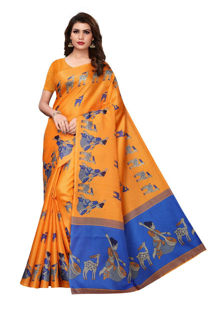 Vamika Orange Kalamkari With Jhalar Khadi Silk Saree